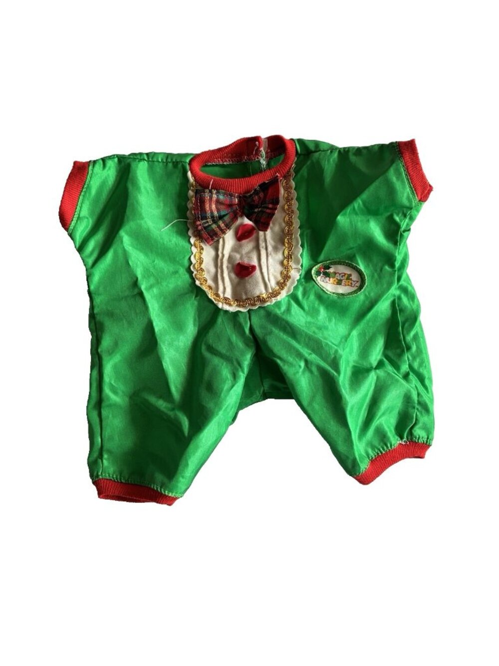 Vintage Magic Nursery Doll Elf Christmas Outfit Green Red Plaid Bow Romper